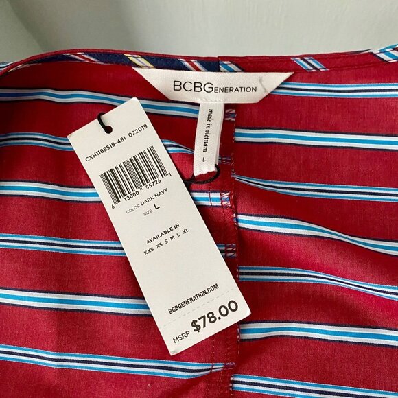 BCBGeneration Mixed Striped Cotton Wrap Top Women's Large Red Blue NEW NWT - Picture 7 of 9